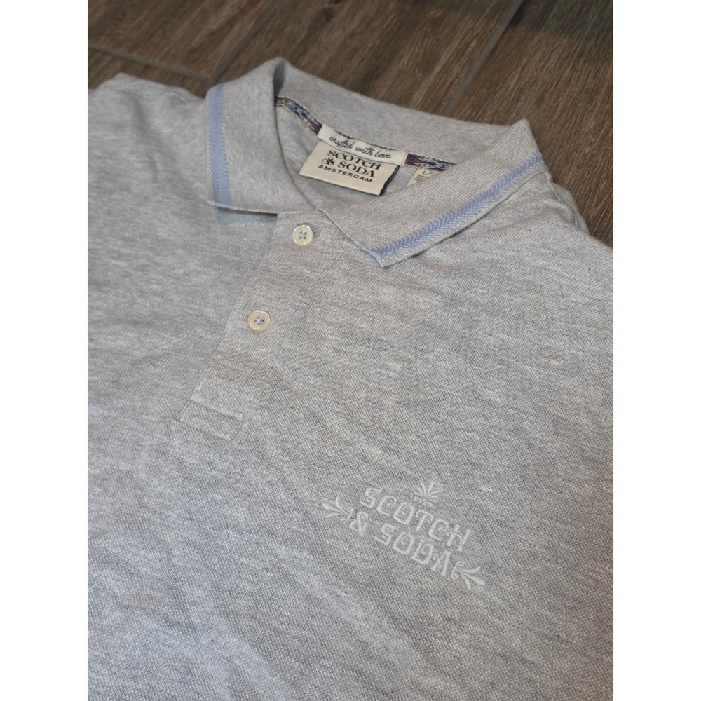 Scotch & Soda Mens Grey Heather Pique Cotton Polo Shirt Large NWT 114677